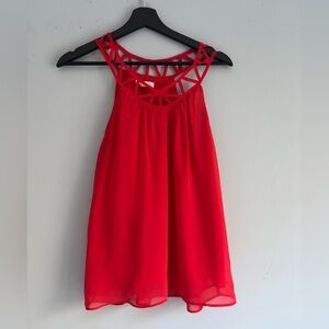 Mine Red Chiffon Strappy Cage Neck Sleeveless Tank Top Size S